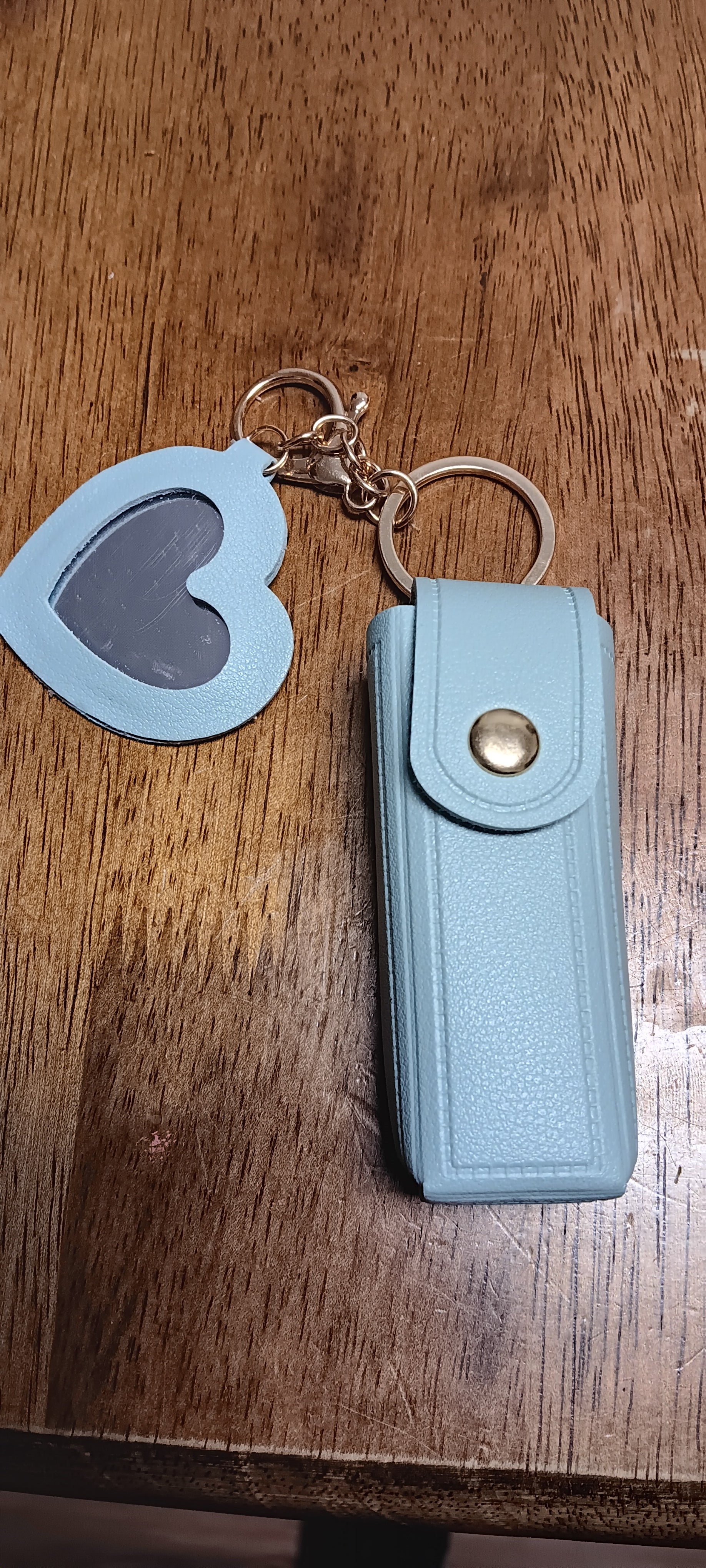 Lipstick / Chapstick Leather Keychain with Heart Mirror