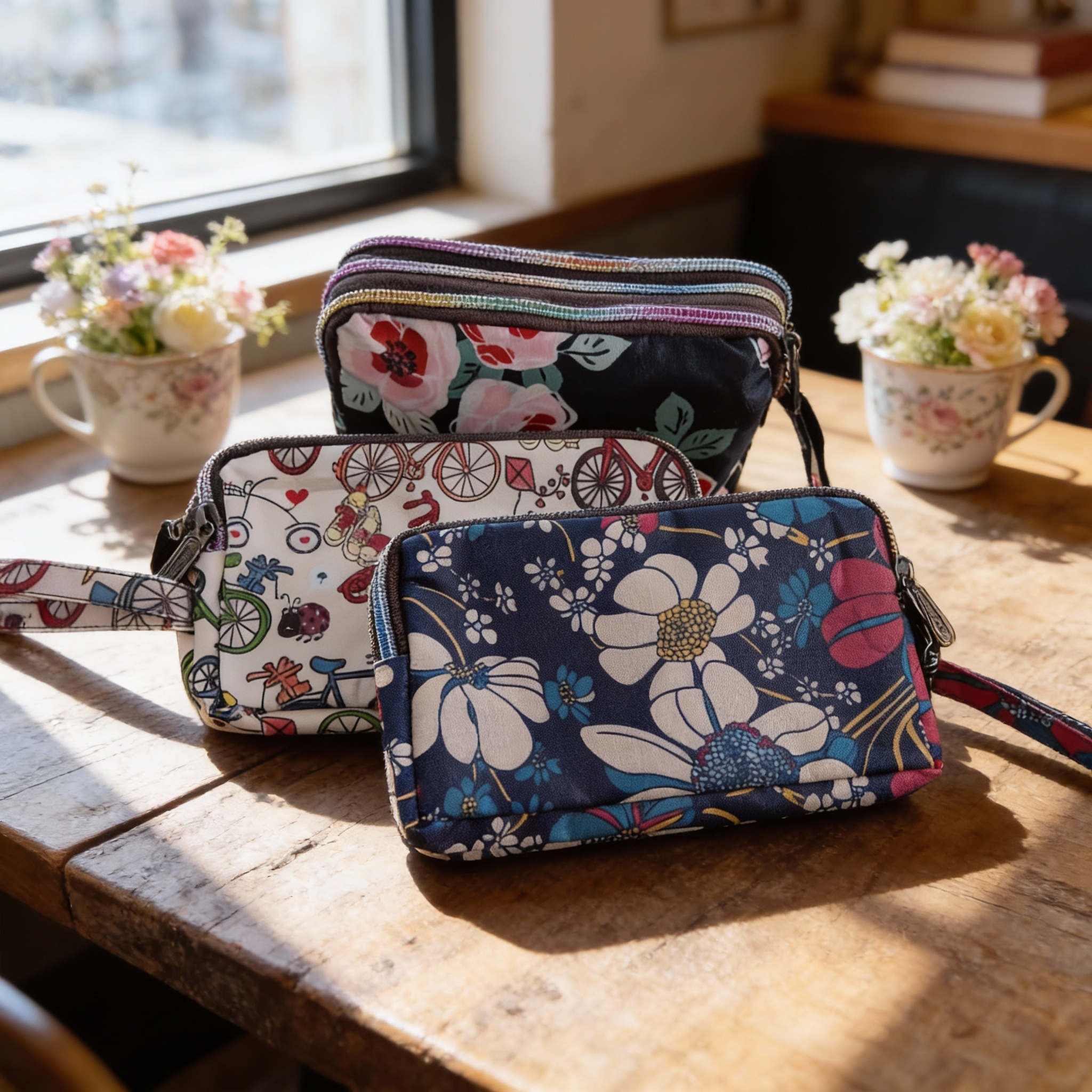 Handmade 3 Pocket Rainbow Zippered Hand Clutch