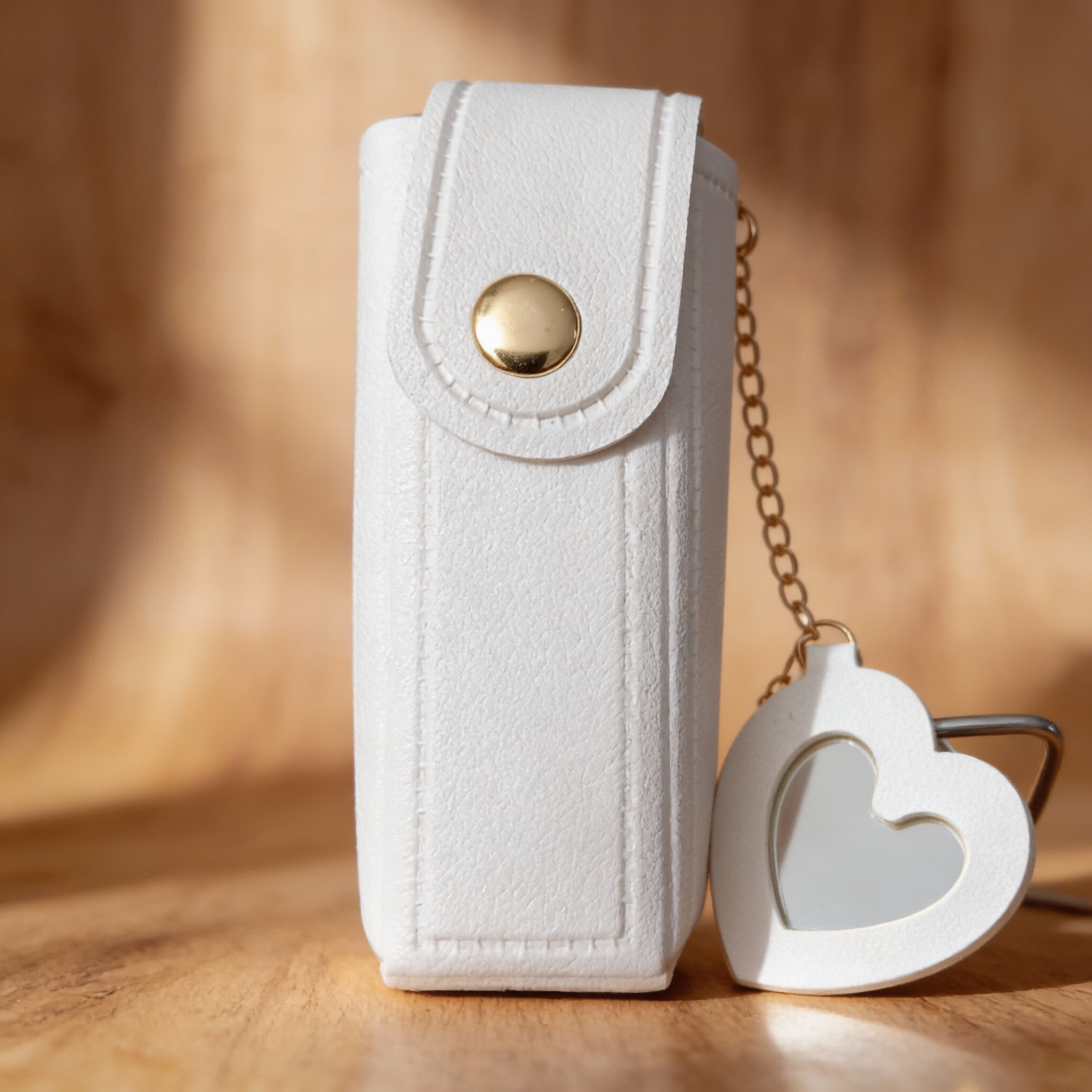 Lipstick / Chapstick Leather Keychain with Heart Mirror